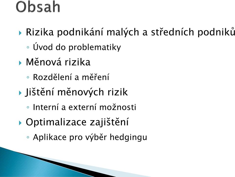 Jištění měnových rizik Interní a externí možnosti