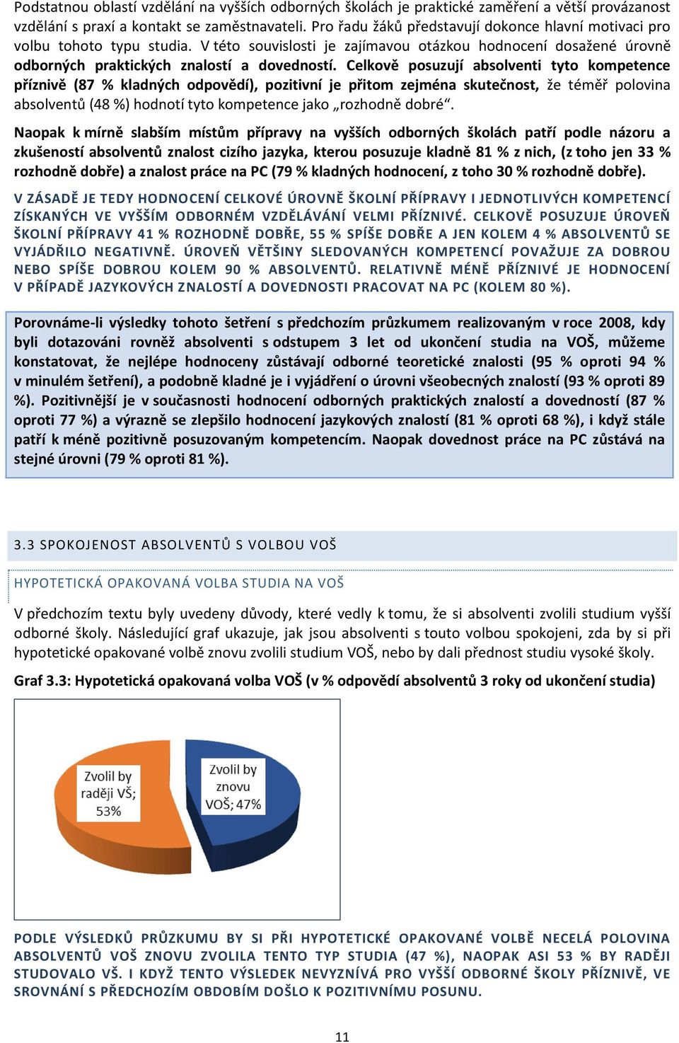 Celkově posuzují absolventi tyto kompetence příznivě (87 % kladných odpovědí), pozitivní je přitom zejména skutečnost, že téměř polovina absolventů (48 %) hodnotí tyto kompetence jako rozhodně dobré.