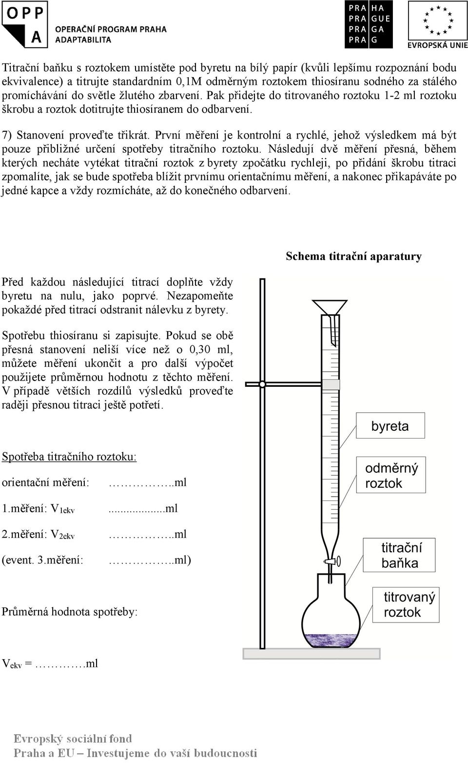 První měření je kontrolní a rychlé, jehož výsledkem má být pouze přibližné určení spotřeby titračního roztoku.