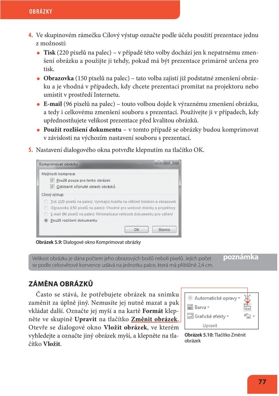 Obrazovka (150 pixelů na palec) tato volba zajistí již podstatné zmenšení obrázku a je vhodná v případech, kdy chcete prezentaci promítat na projektoru nebo umístit v prostředí Internetu.