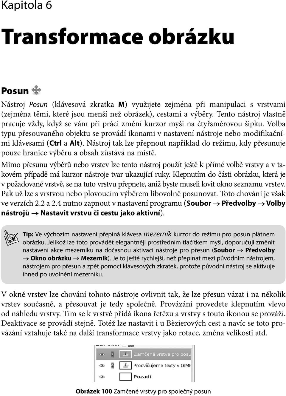 Volba typu přesouvaného objektu se provádí ikonami v nastavení nástroje nebo modifikačními klávesami (Ctrl a Alt).