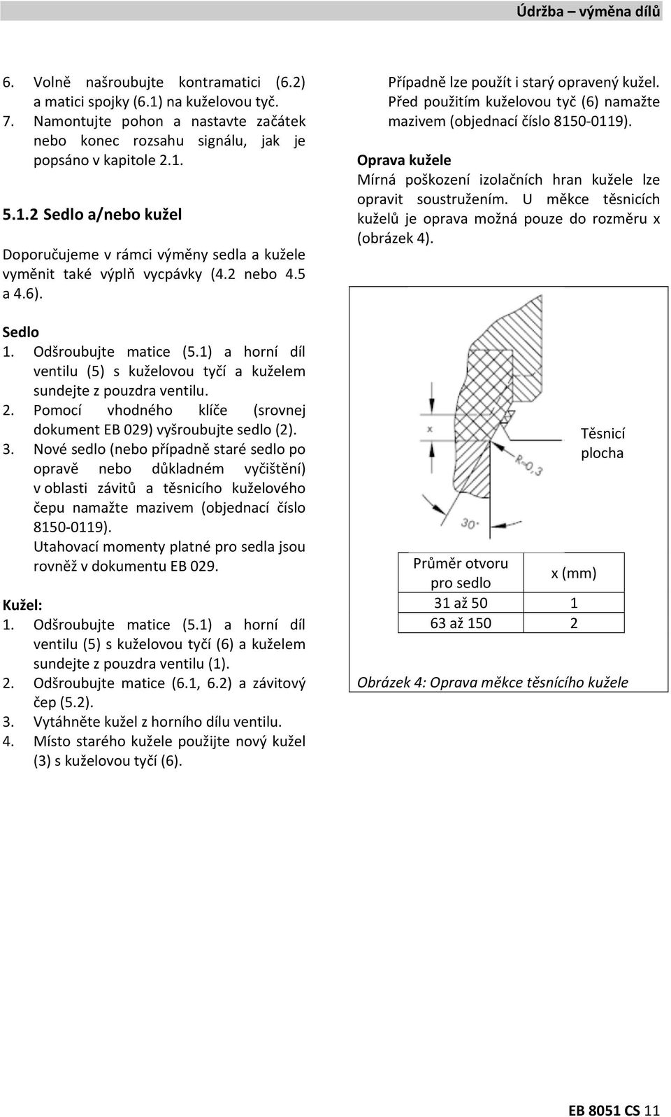 1) a horní díl ventilu (5) s kuželovou tyčí a kuželem sundejte z pouzdra ventilu. 2. Pomocí vhodného klíče (srovnej dokument EB 029) vyšroubujte sedlo (2). 3.