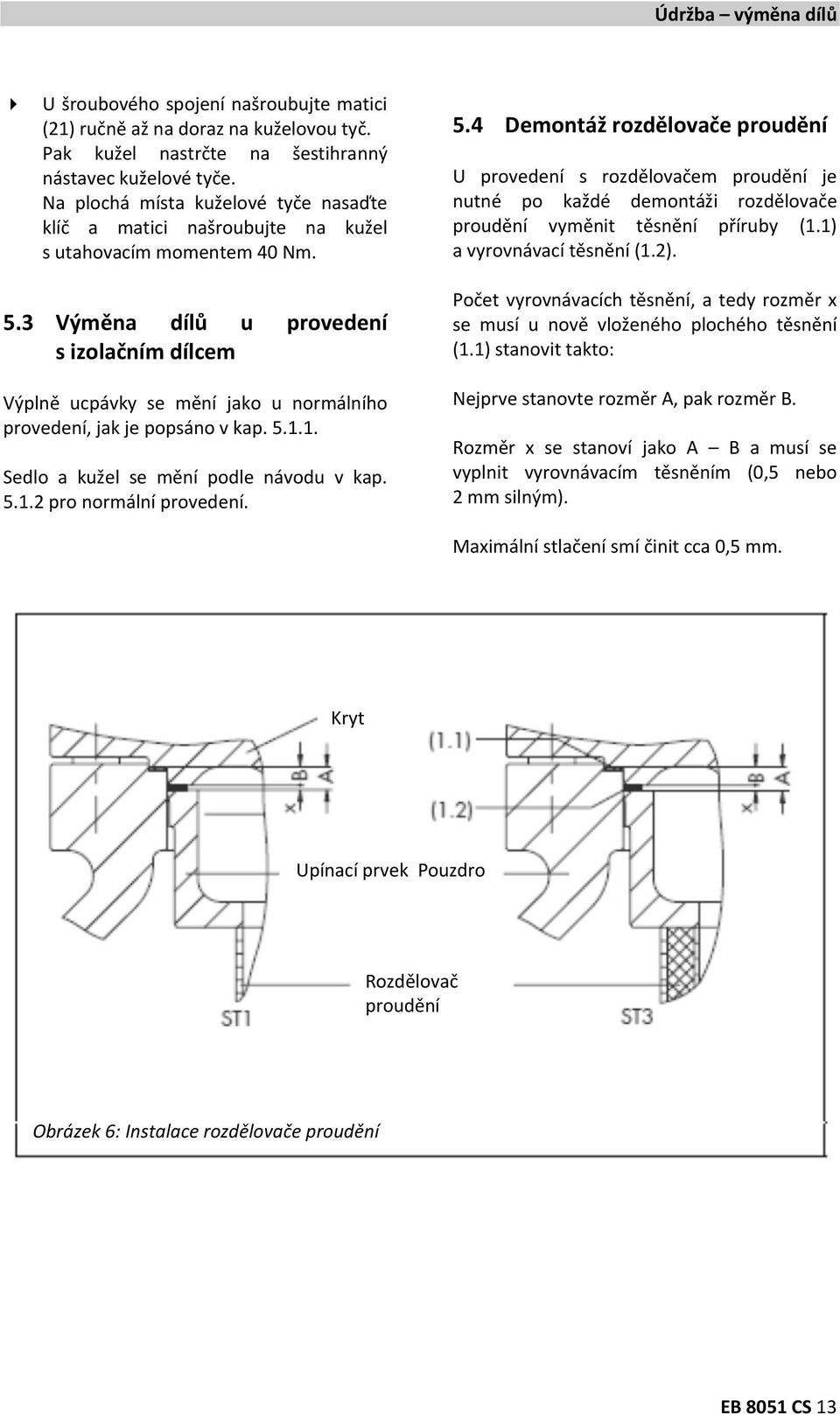 3 Výměna dílů u provedení s izolačním dílcem Výplně ucpávky se mění jako u normálního provedení, jak je popsáno v kap. 5.