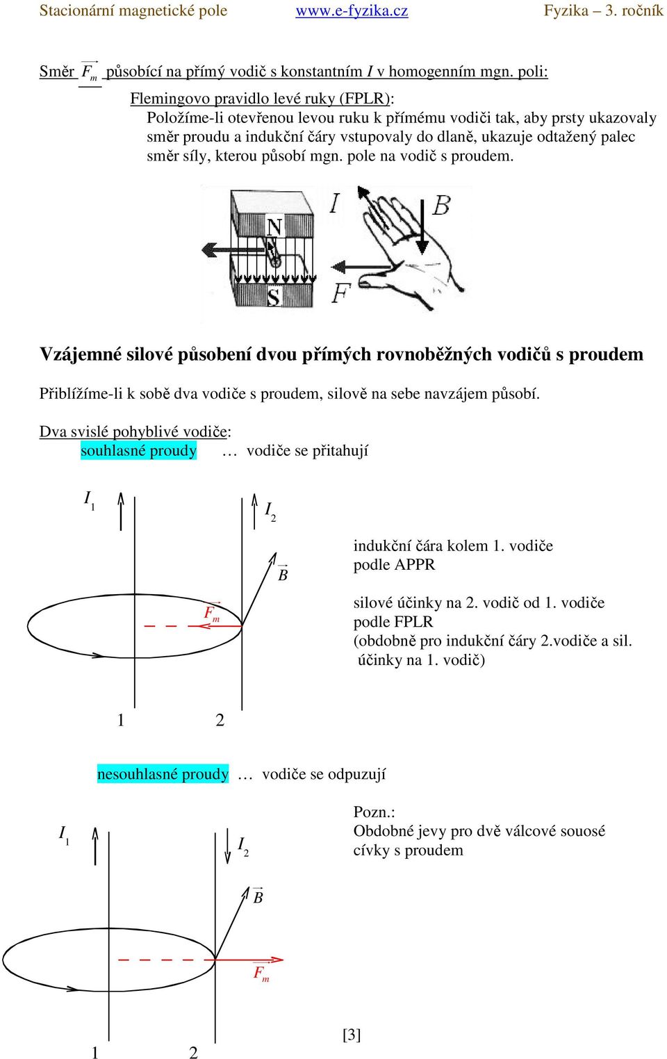 poe na vodič s poudem. Vzájemné siové působení dvou přímých ovnoběžných vodičů s poudem Přibížíme-i k sobě dva vodiče s poudem, siově na sebe navzájem působí.