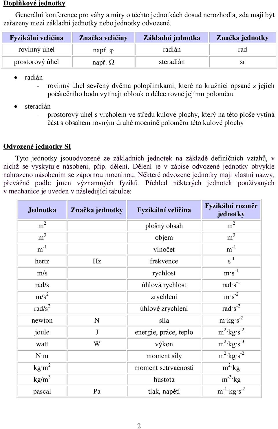 steradián sr radián - rovinný úhel sevřený dvěma polopřímkami, které na kružnici opsané z jejich počátečního bodu vytínají oblouk o délce rovné jejímu poloměru steradián - prostorový úhel s vrcholem