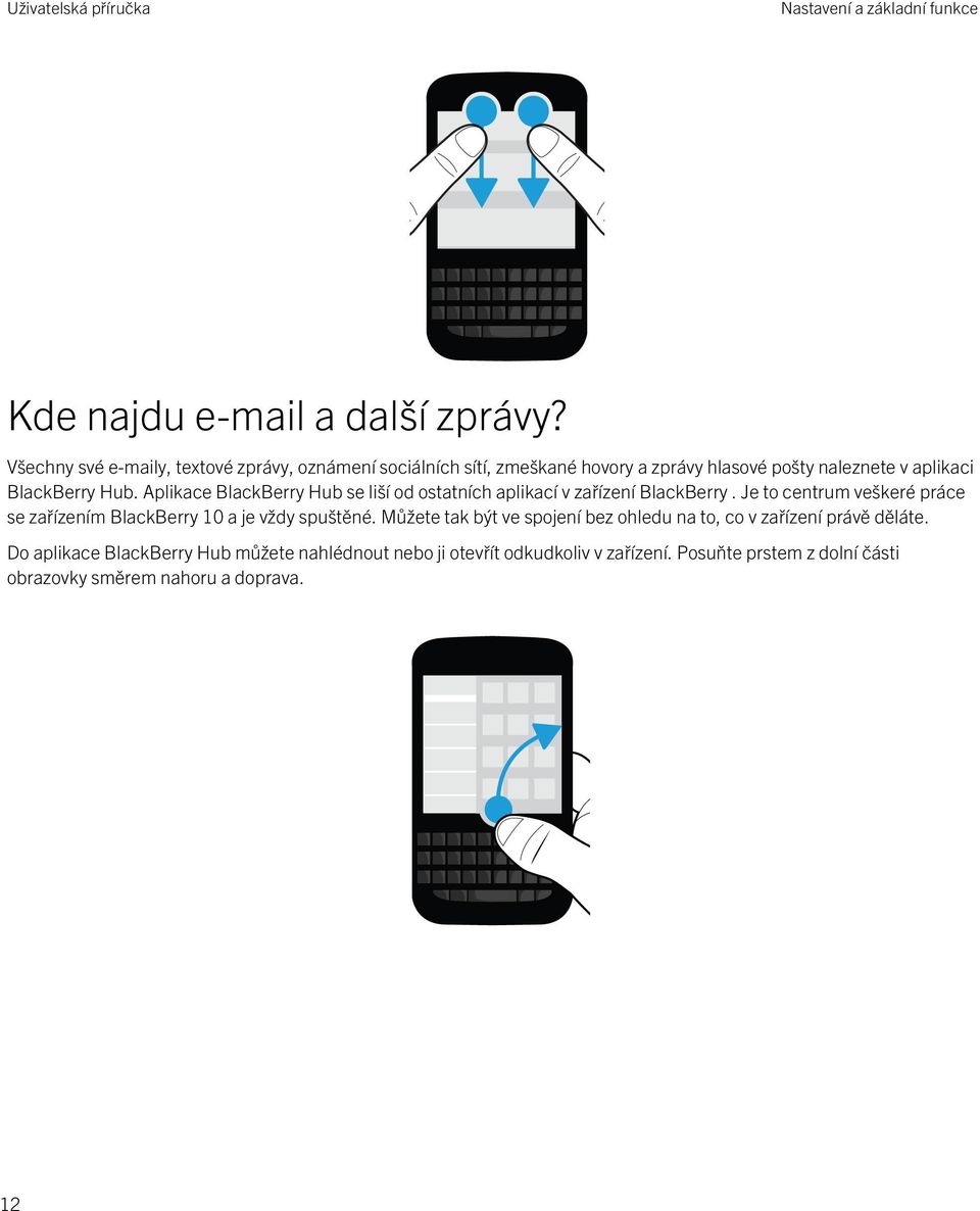 Aplikace BlackBerry Hub se liší od ostatních aplikací v zařízení BlackBerry.