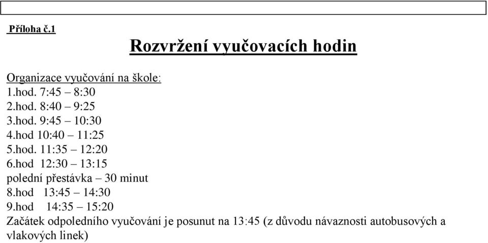 hod 12:30 13:15 polední přestávka 30 minut 8.hod 13:45 14:30 9.