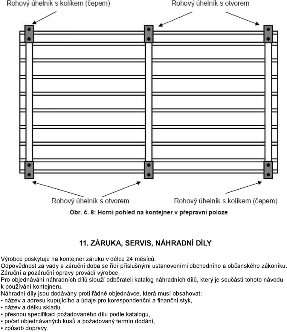 Pro objednávání náhradních dílů slouží odběrateli katalog náhradních dílů, který je součástí tohoto návodu k používání kontejneru.