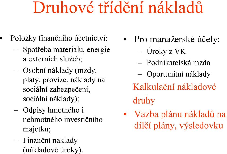 i nehmotného investičního majetku; Finanční náklady (nákladové úroky).