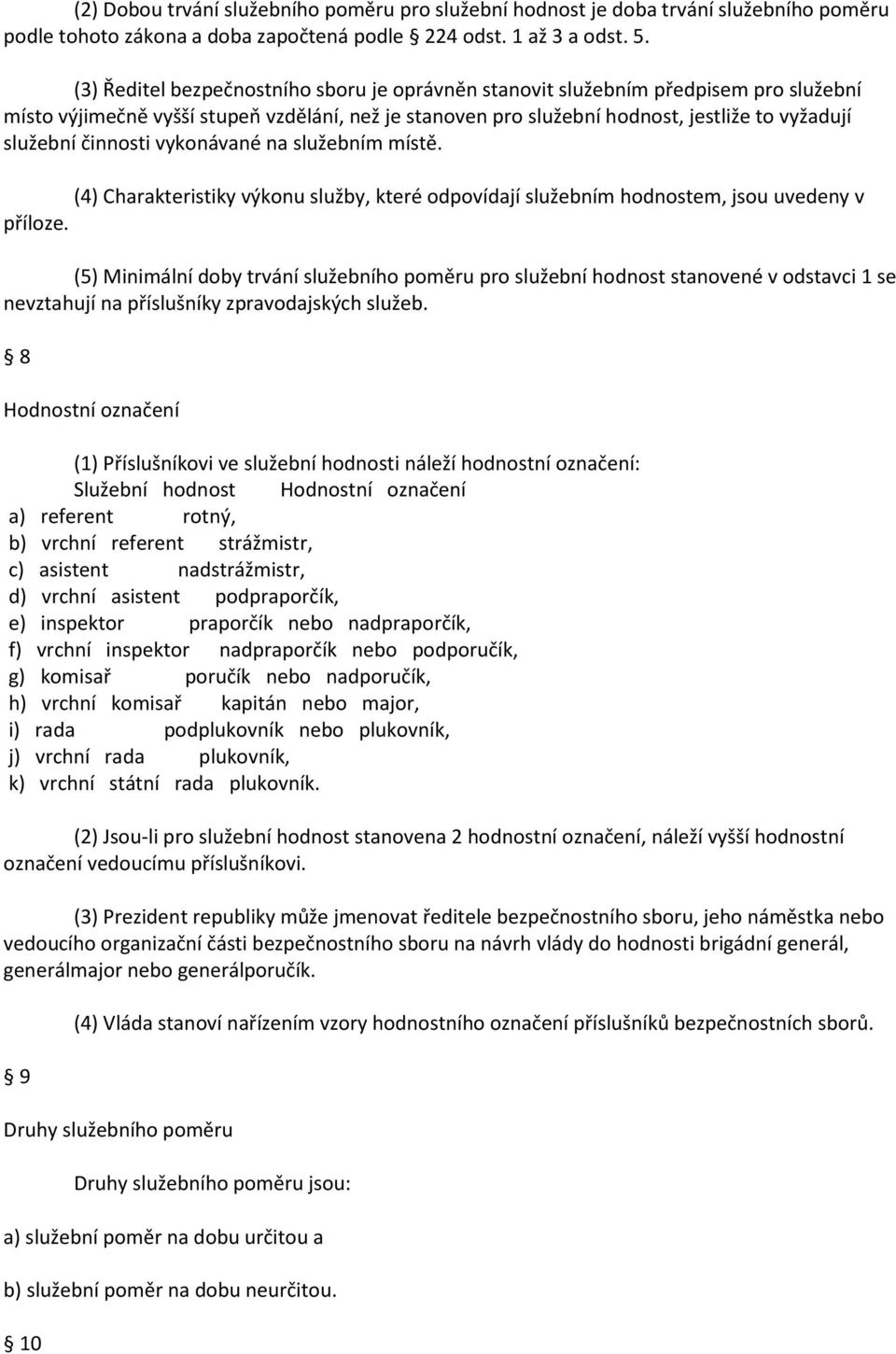 činnosti vykonávané na služebním místě. (4) Charakteristiky výkonu služby, které odpovídají služebním hodnostem, jsou uvedeny v příloze.