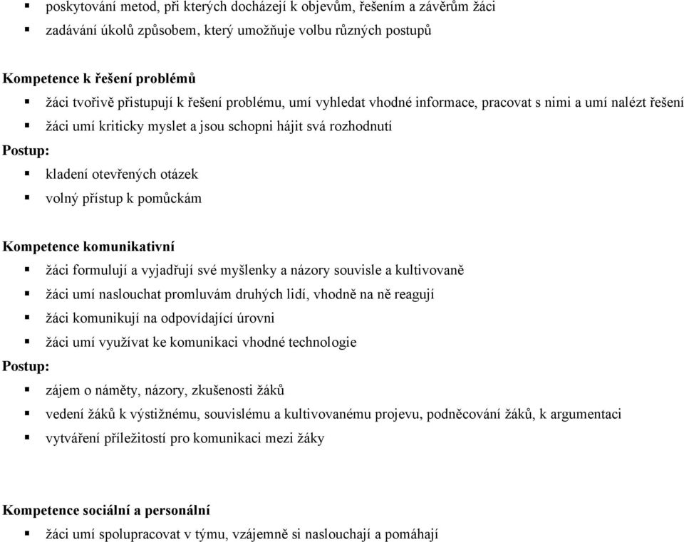 Kompetence komunikativní žáci formulují a vyjadřují své myšlenky a názory souvisle a kultivovaně žáci umí naslouchat promluvám druhých lidí, vhodně na ně reagují žáci komunikují na odpovídající