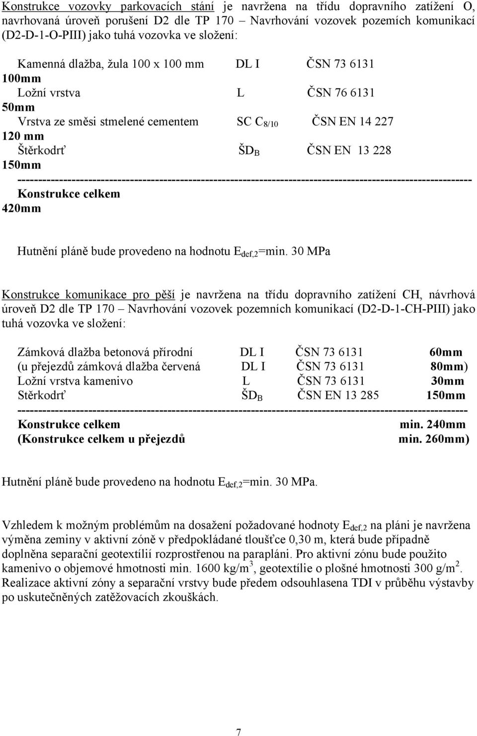 ------------------------------------------------------------------------------------------------------------- Konstrukce celkem 420mm Hutnění pláně bude provedeno na hodnotu E def,2 =min.