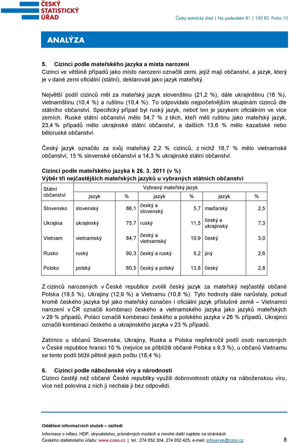 To odpovídalo nejpočetnějším skupinám cizinců dle státního občanství. Specifický případ byl ruský jazyk, neboť ten je jazykem oficiálním ve více zemích.