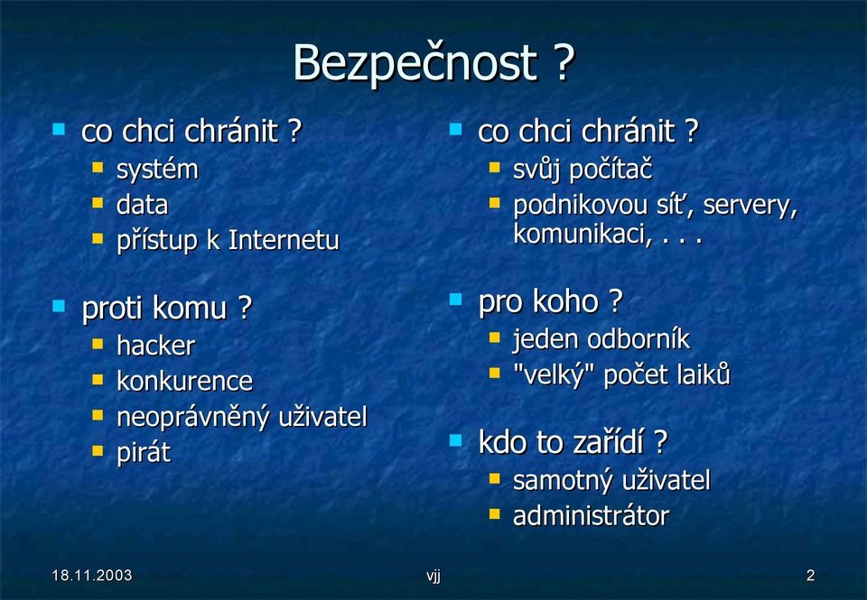 svůj počítač podnikovou síť, servery, komunikaci,... pro koho?