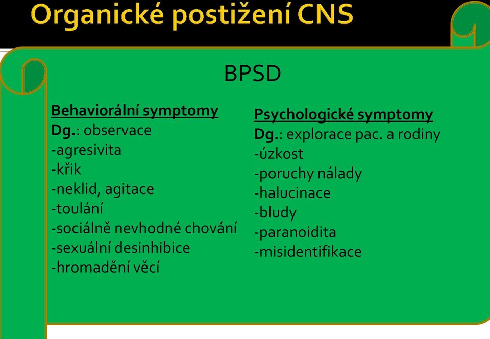 ..) -cyklu spánek-bdění poruchy chování Behaviorální symptomy Dg.