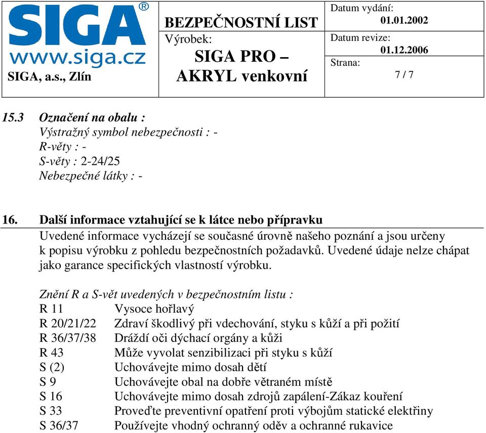 Uvedené údaje nelze chápat jako garance specifických vlastností výrobku.