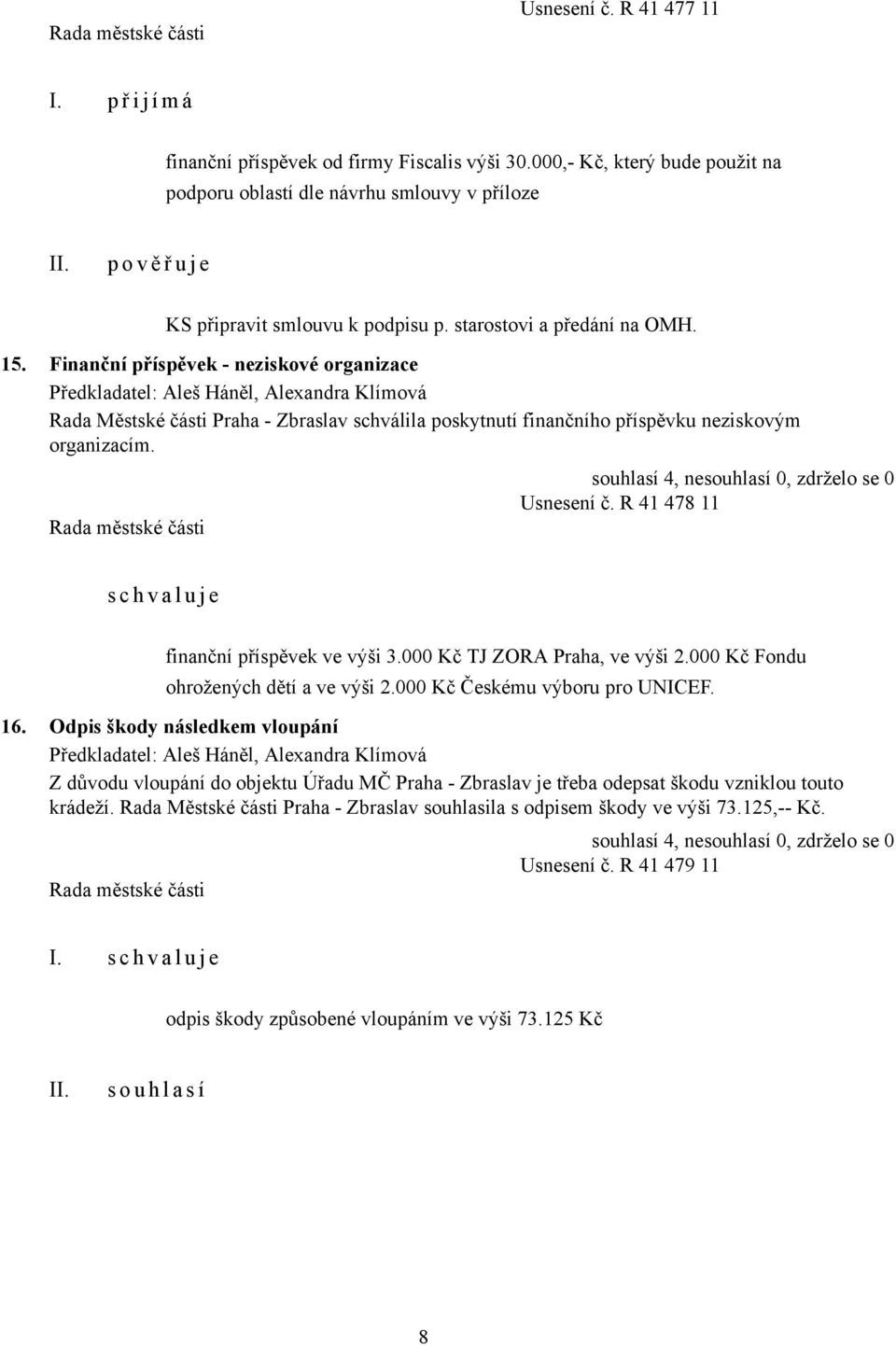 Finanční příspěvek - neziskové organizace Rada Městské části Praha - Zbraslav schválila poskytnutí finančního příspěvku neziskovým organizacím. Usnesení č.