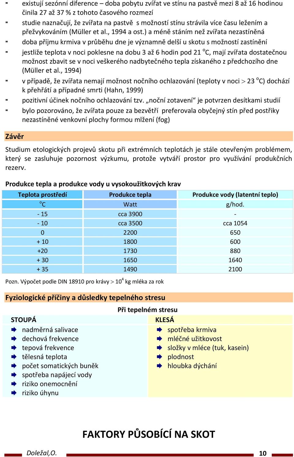 ) a méně stáním než zvířata nezastíněná doba příjmu krmiva v průběhu dne je významně delší u skotu s možností zastínění jestliže teplota v noci poklesne na dobu 3 až 6 hodin pod 21 o C, mají zvířata