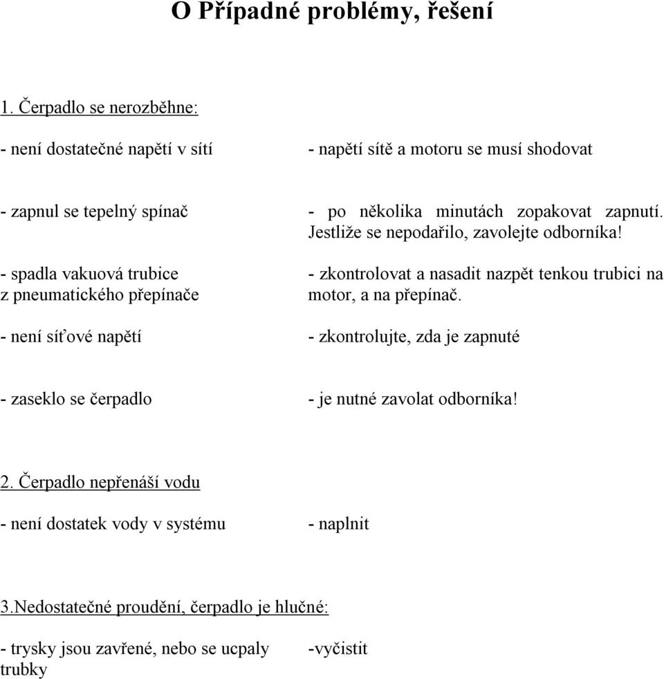zapnutí. Jestliže se nepodařilo, zavolejte odborníka!