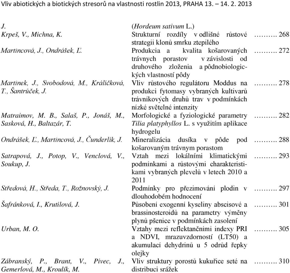 , Králíčková, Vliv růstového regulátoru Moddus na T., Šantrůček, J. produkci fytomasy vybraných kultivarů trávníkových druhů trav v podmínkách Matraimov, M. B., Salaš, P., Jonáš, M., Sasková, H.