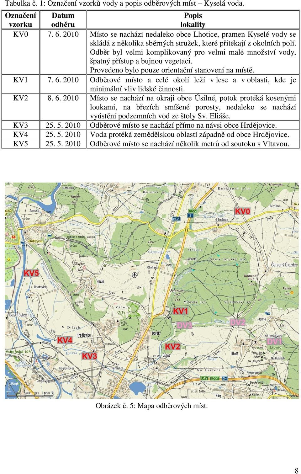 Odběr byl velmi komplikovaný pro velmi malé množství vody, špatný přístup a bujnou vegetaci. Provedeno bylo pouze orientační stanovení na místě. KV1 7. 6.