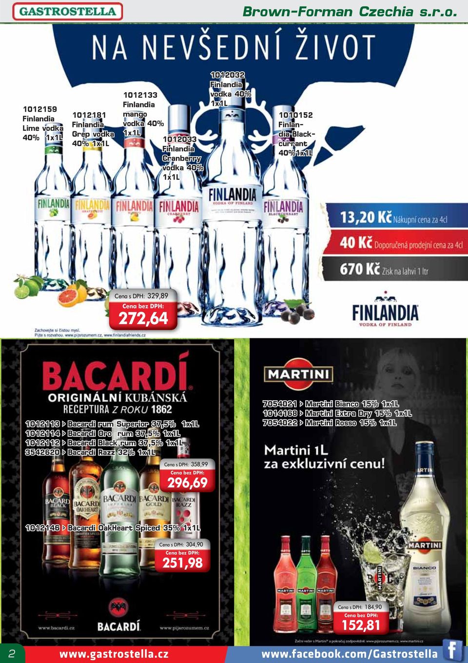 1x1L 1012114 > Bacardi Oro rum 37,5% 1x1L 1012112 > Bacardi Black rum 37,5% 1x1L 3542620 > Bacardi Razz 32% 1x1L Cena s DPH: 358,99 296,69 7054021 > Martini Bianco