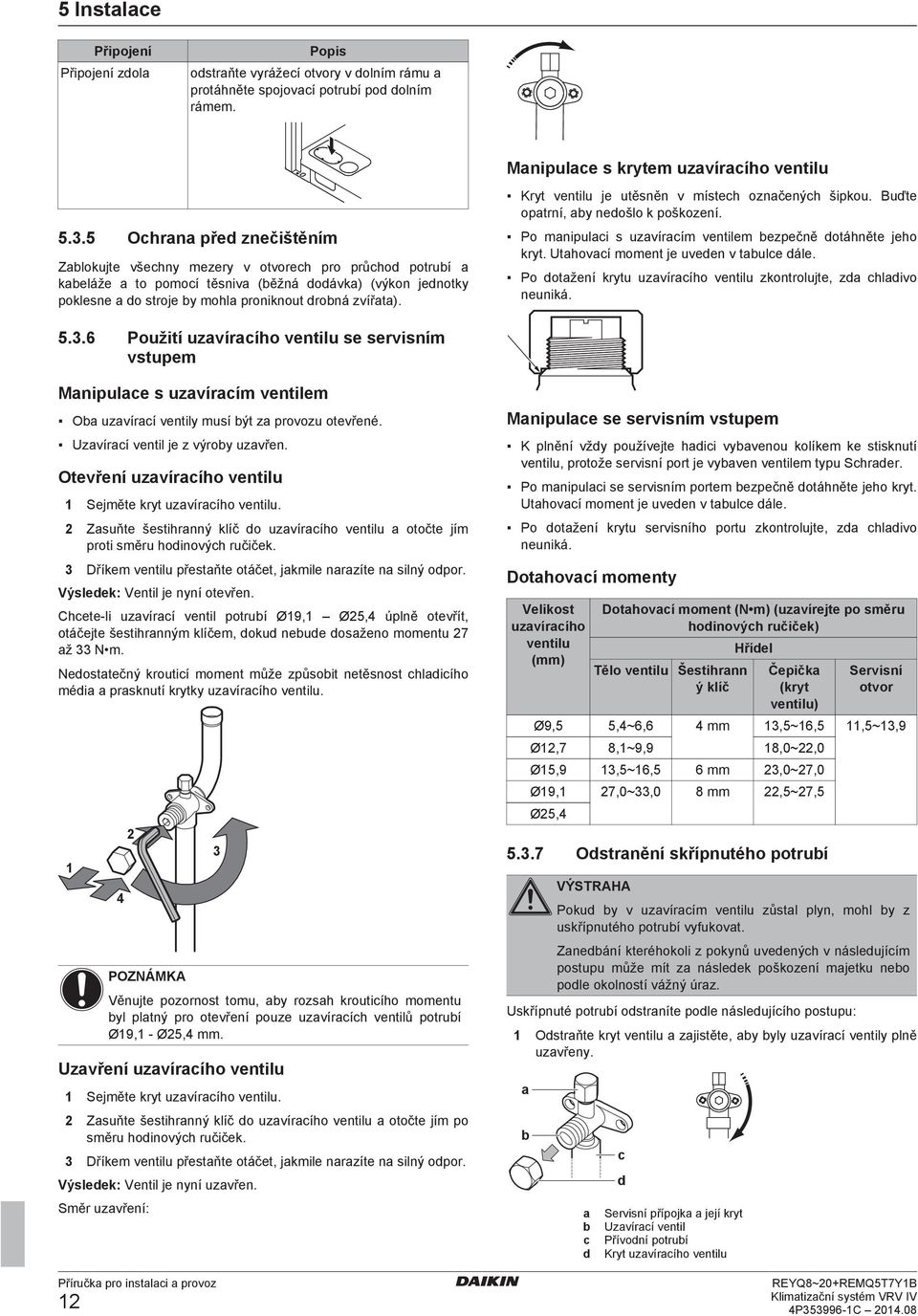 Kryt vntilu j utěsněn v místh oznčnýh šipkou. Buďt optrní, y nošlo k poškozní. Po mnipuli s uzvírím vntilm zpčně otáhnět jho kryt. Uthoví momnt j uvn v tul ál.