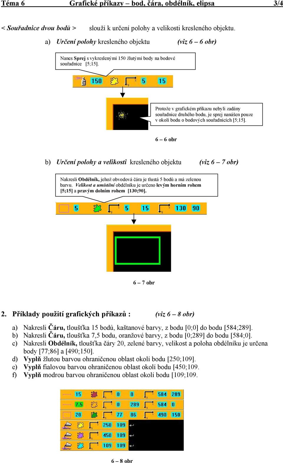 Protože v grafickém příkazu nebyli zadány souřadnice druhého bodu, je sprej nanášen pouze v okolí bodu o bodových souřadnicích [5;15].