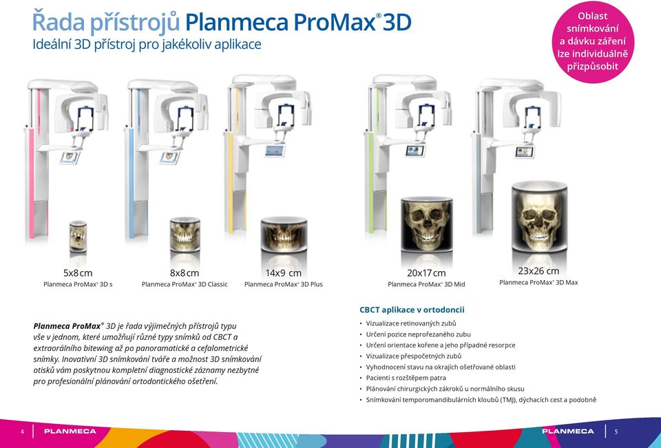 umožňují různé typy snímků od CBCT a extraorálního bitewing až po panoramatické a cefalometrické snímky.