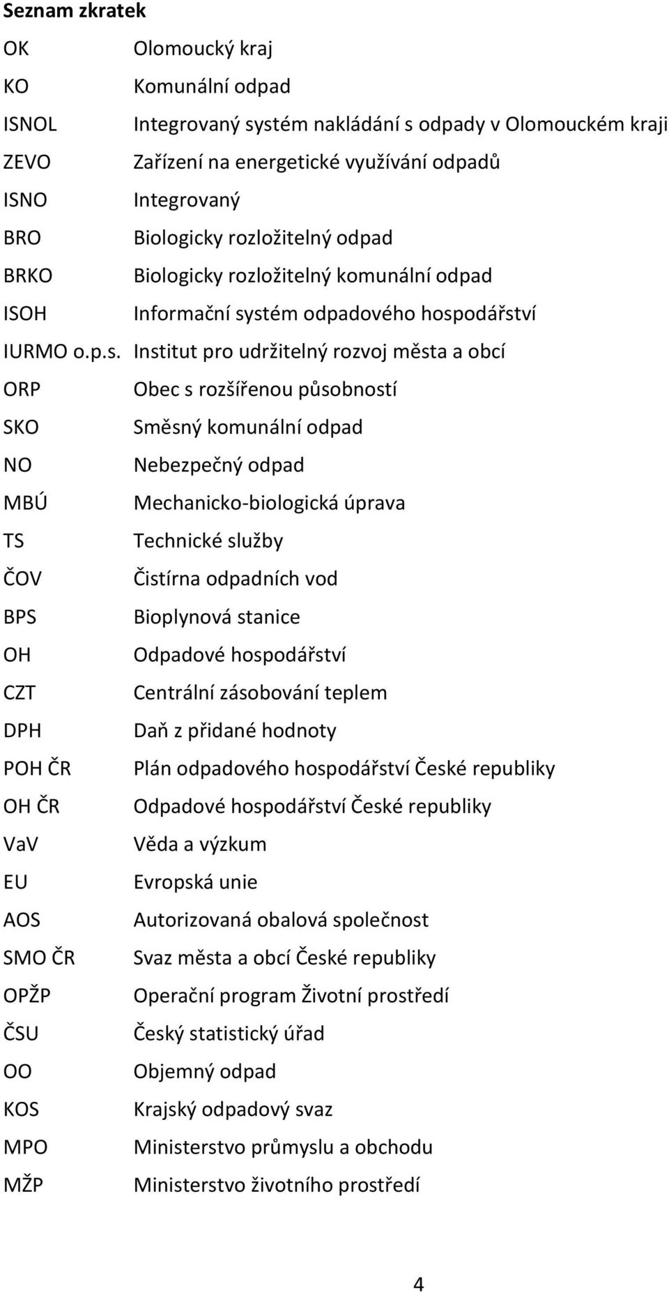 stém odpadového hospodářství IURMO o.p.s. Institut pro udržitelný rozvoj města a obcí ORP Obec s rozšířenou působností SKO Směsný komunální odpad NO Nebezpečný odpad MBÚ Mechanicko-biologická úprava