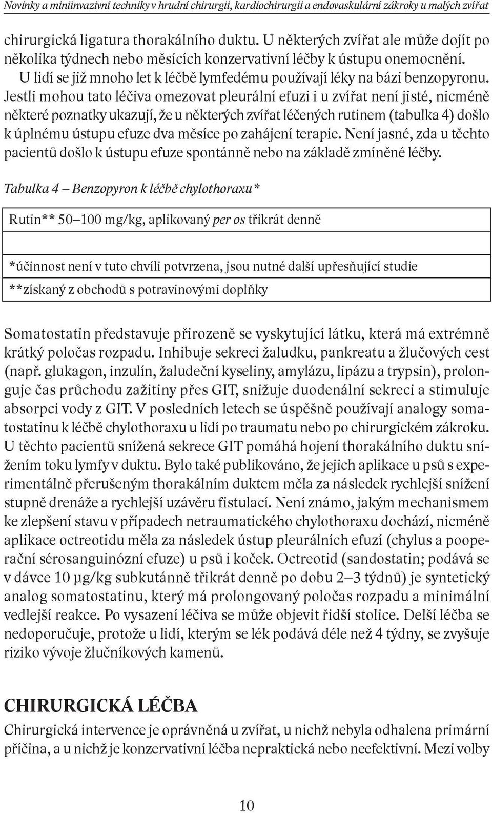 Jestli mohou tato léčiva omezovat pleurální efuzi i u zvířat není jisté, nicméně některé poznatky ukazují, že u některých zvířat léčených rutinem (tabulka 4) došlo k úplnému ústupu efuze dva měsíce