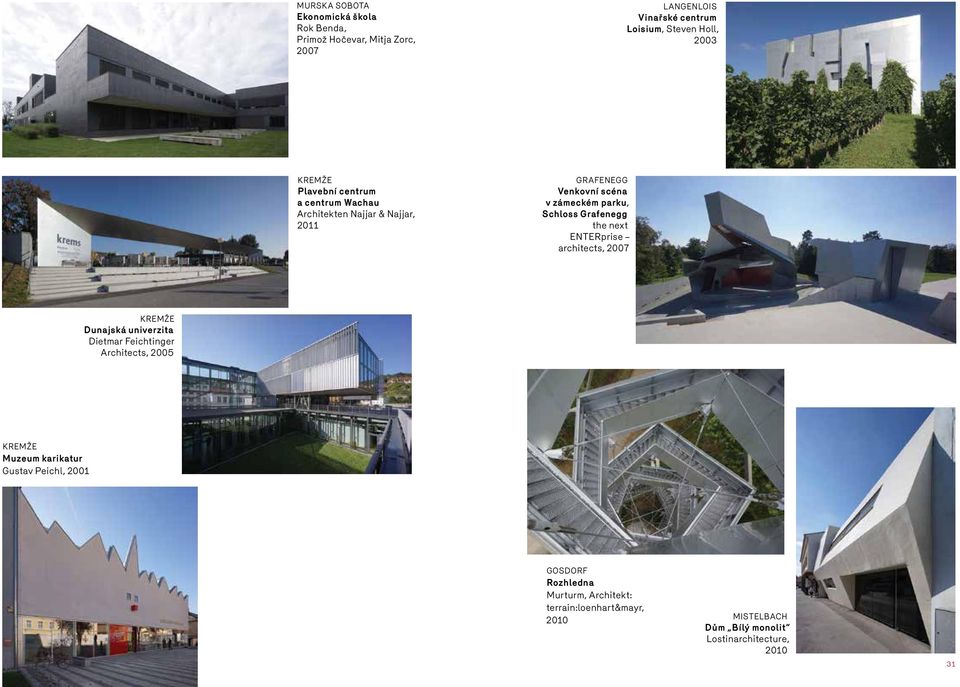 Grafenegg the next ENTERprise architects, 2007 Kremže Dunajská univerzita Dietmar Feichtinger Architects, 2005 Kremže Muzeum
