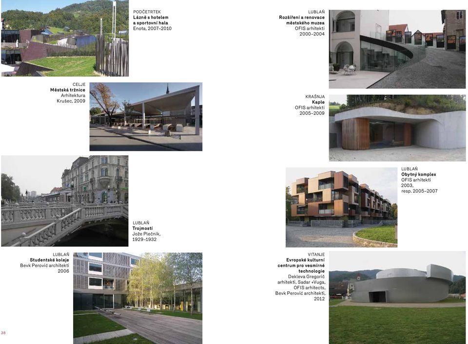 resp. 2005 2007 Lublaň Trojmostí Jože Plečnik, 1929 1932 Lublaň Studentské koleje Bevk Perović architekti 2006 Vitanje Evropské