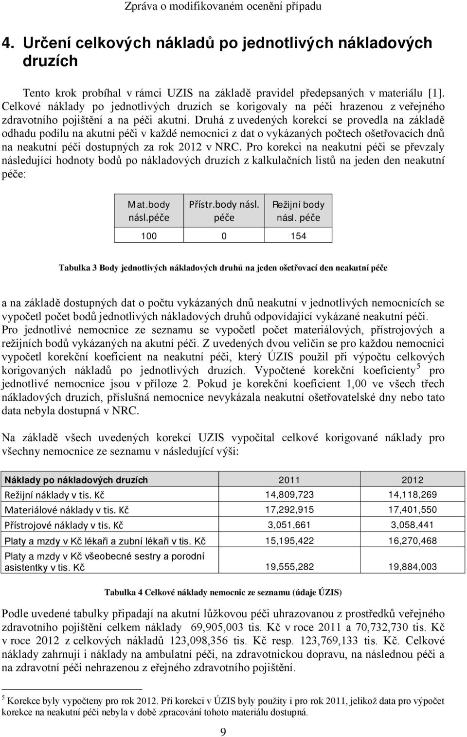 Druhá z uvedených korekcí se provedla na základě odhadu podílu na akutní péči v každé nemocnici z dat o vykázaných počtech ošetřovacích dnů na neakutní péči dostupných za rok 2012 v NRC.