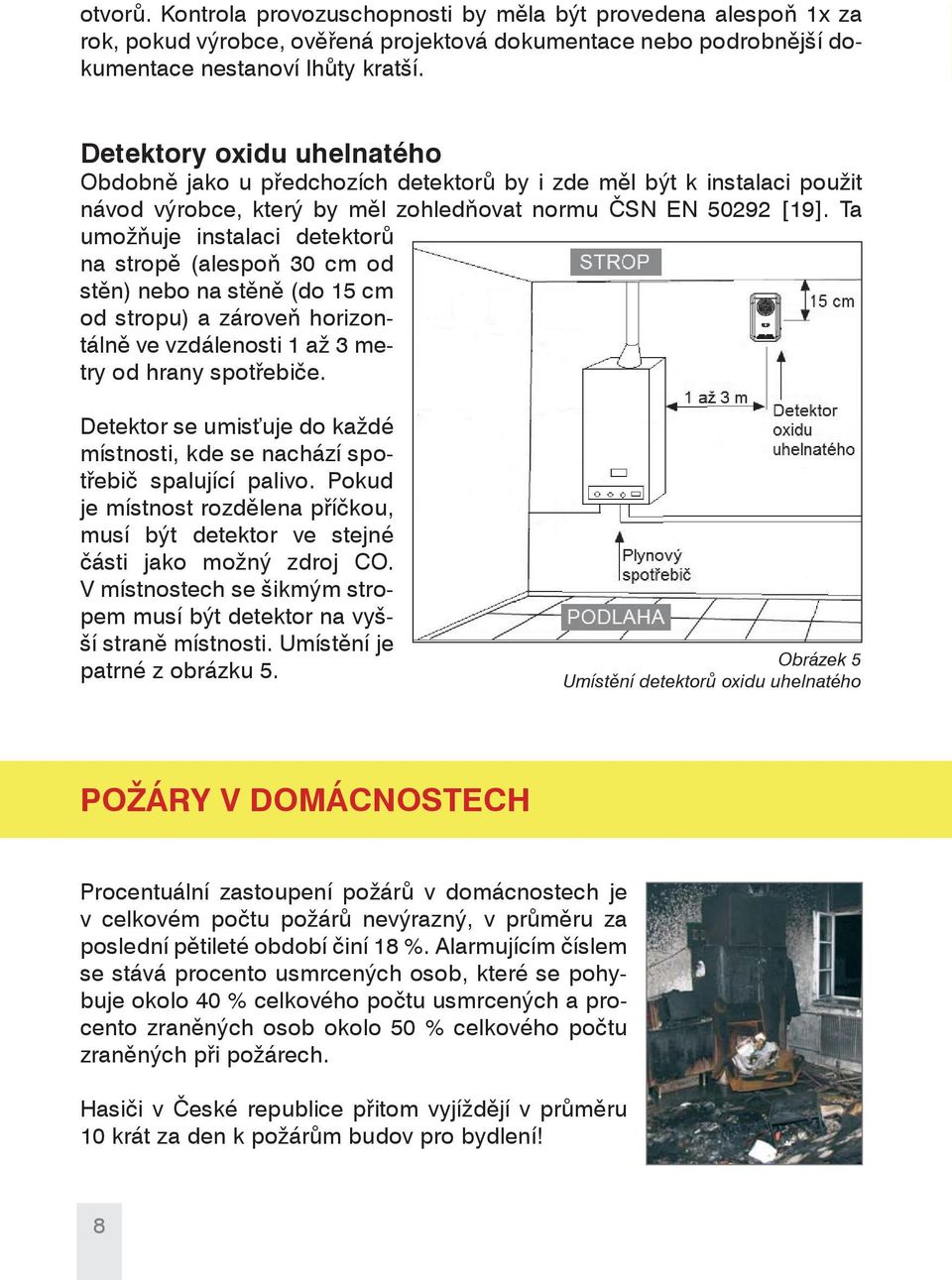 Ta umožňuje instalaci detektorů na stropě (alespoň 30 cm od stěn) nebo na stěně (do 15 cm od stropu) a zároveň horizontálně ve vzdálenosti 1 až 3 metry od hrany spotřebiče.