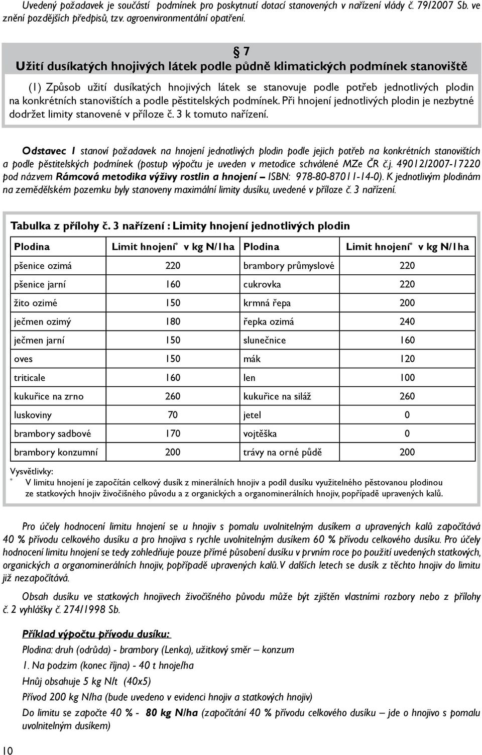 podle pěstitelských podmínek. Při hnojení jednotlivých plodin je nezbytné dodržet limity stanovené v příloze č. 3 k tomuto nařízení.