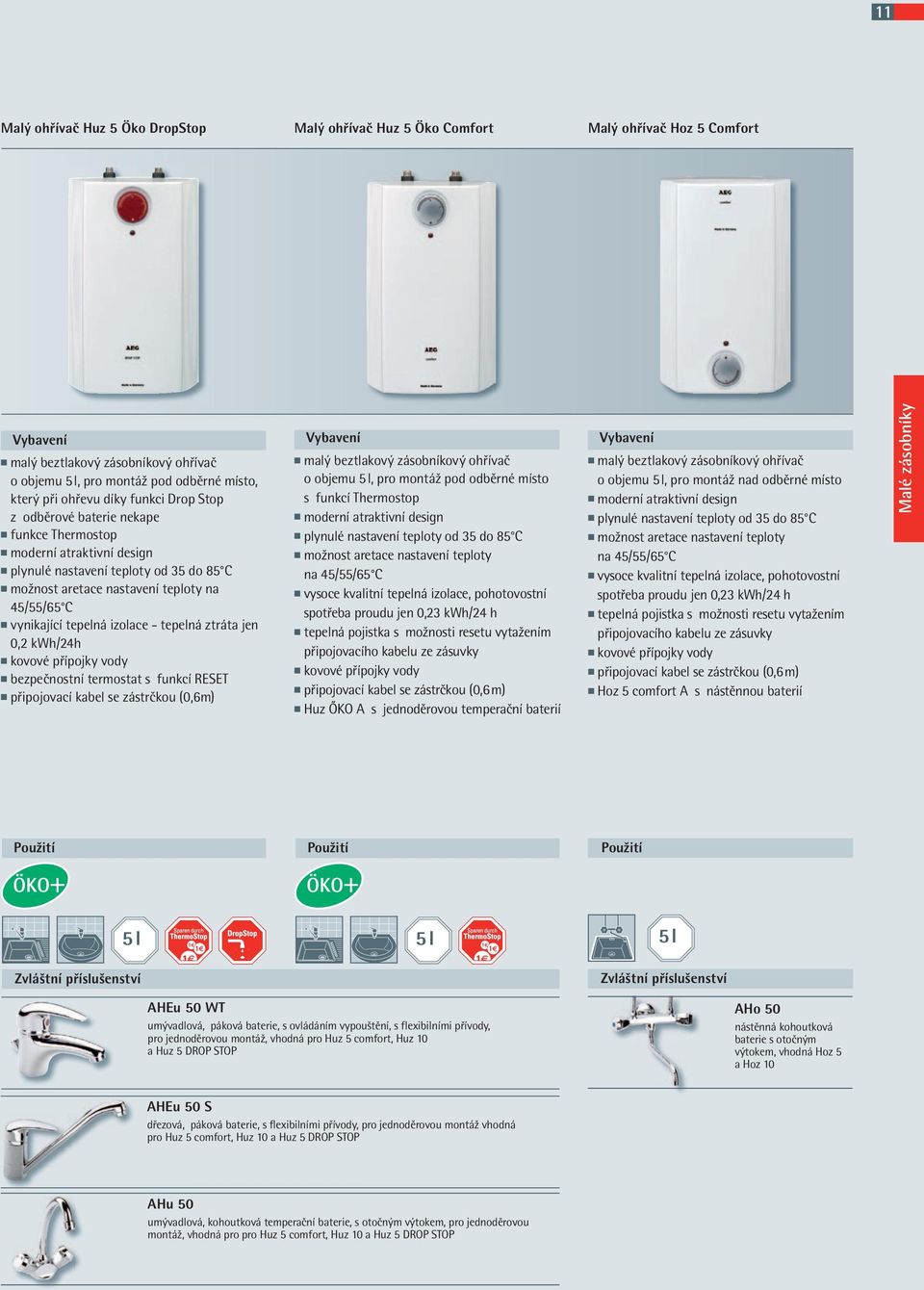 vynikající tepelná izolace - tepelná ztráta jen 0,2 kwh/24h n kovové přípojky vody n bezpečnostní termostat s funkcí RESET n připojovací kabel se zástrčkou (0,6m) Vybavení n malý beztlakový