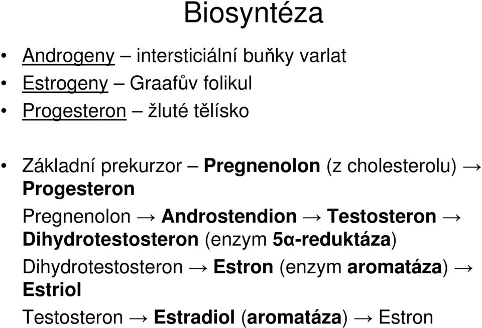 Progesteron Pregnenolon Androstendion Testosteron Dihydrotestosteron (enzym