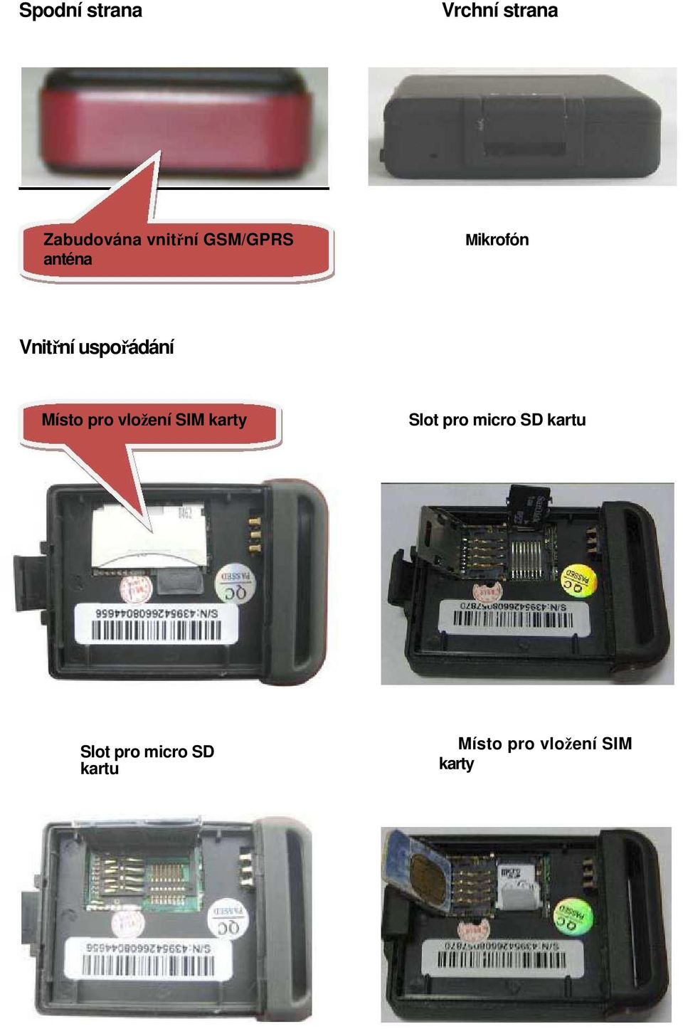 Místo pro vložení SIM karty Slot pro micro SD