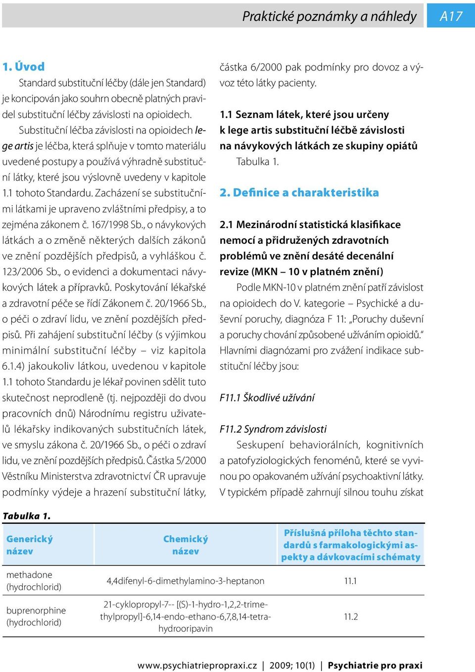1 tohoto Standardu. Zacházení se substitučními látkami je upraveno zvláštními předpisy, a to zejména zákonem č. 167/1998 Sb.