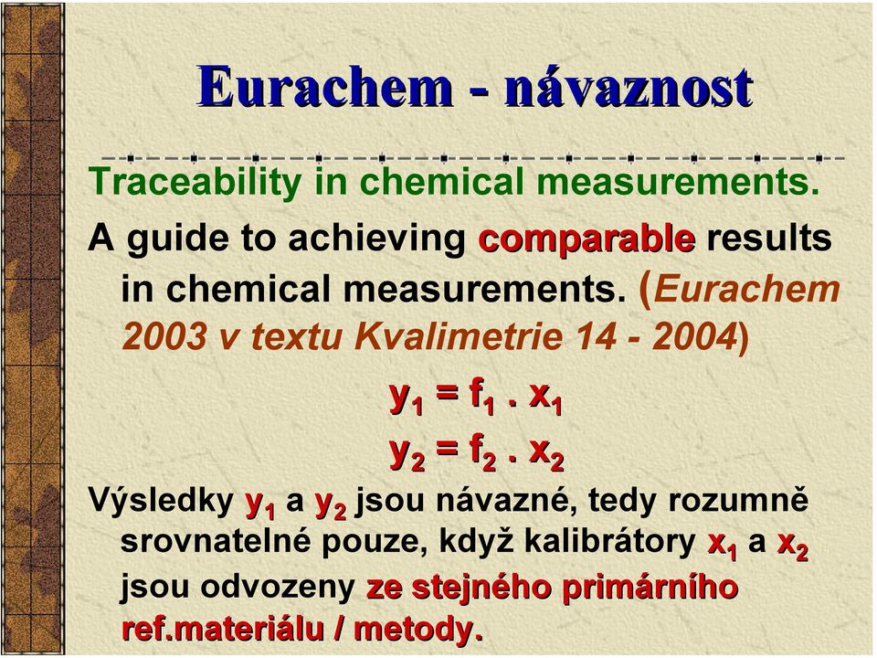 (Eurachem 2003 v textu Kvalimetrie 14-2004) y 1 = f 1. x 1 y 2 = f 2.
