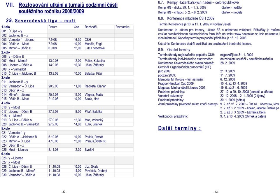 9.08 16,30 Liška, Žďárský 009 x Varnsdorf 010 Č. Lípa Jablonec B 13.9.08 10,30 Balatka, Pitař 3.kolo 011 Jablonec B y 012 Varnsdorf Č. Lípa 20.9.08 11,00 Radosta, Blanár 013 Děčín A x 014 Mimoň Liberec 20.