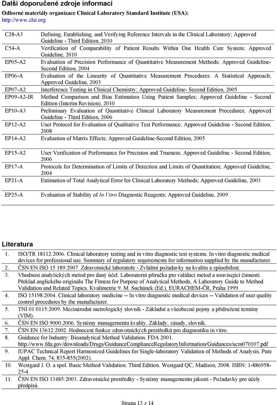 One Health Care System; Approved Guideline, 2010 EP05-A2 Evaluation of Precision Performance of Quantitative Measurement Methods; Approved Guideline- Second Edition, 2004 EP06-A Evaluation of the