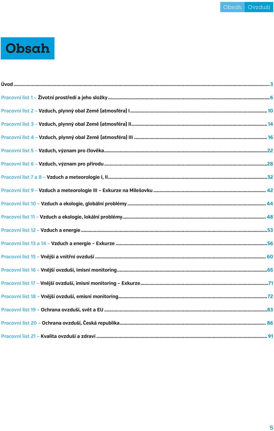..28 Pracovní list 7 a 8 Vzduch a meteorologie I, II...32 Pracovní list 9 Vzduch a meteorologie III Exkurze na Milešovku... 42 Pracovní list 10 Vzduch a ekologie, globální problémy.