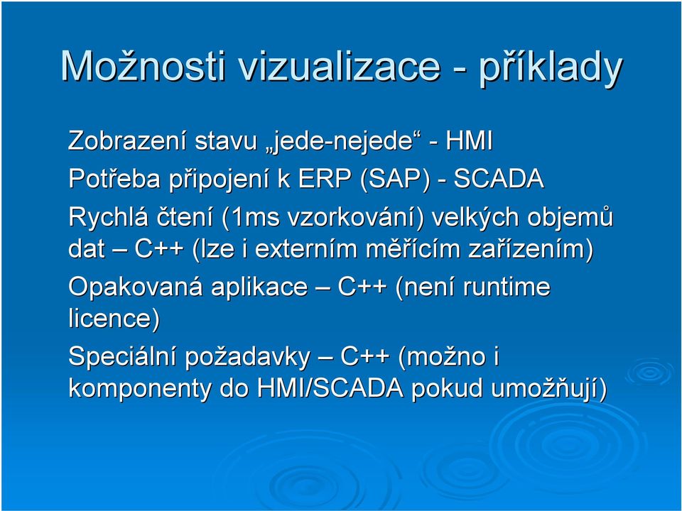 dat C++ (lze i externím měřícím zařízením) Opakovaná aplikace C++ (není