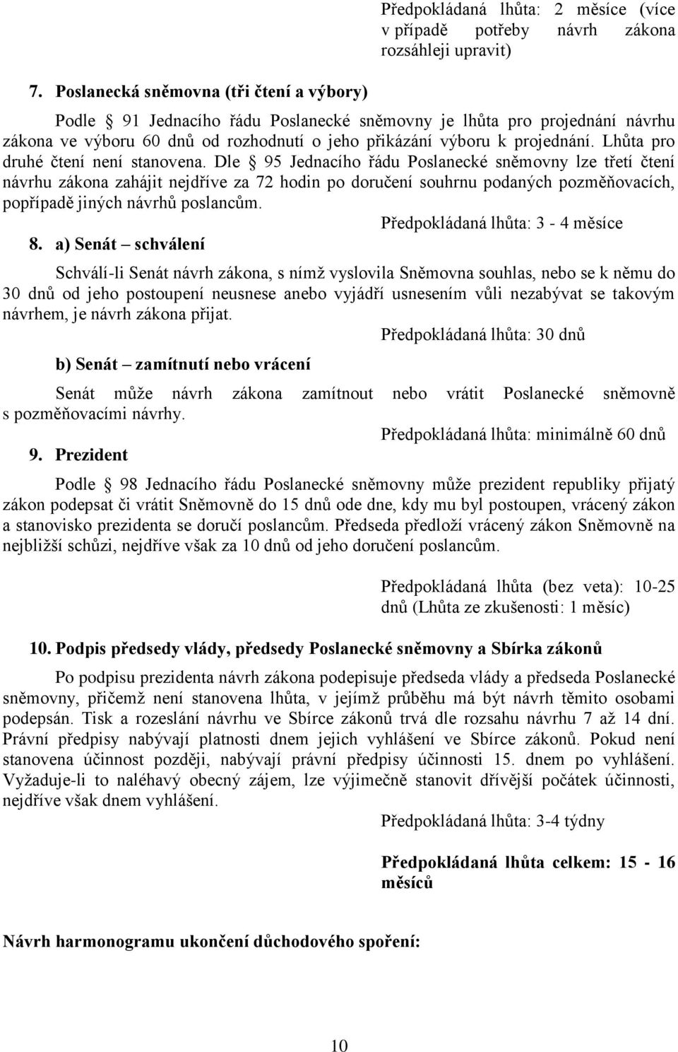 Dle 95 Jednacího řádu Poslanecké sněmovny lze třetí čtení návrhu zákona zahájit nejdříve za 72 hodin po doručení souhrnu podaných pozměňovacích, popřípadě jiných návrhů poslancům.