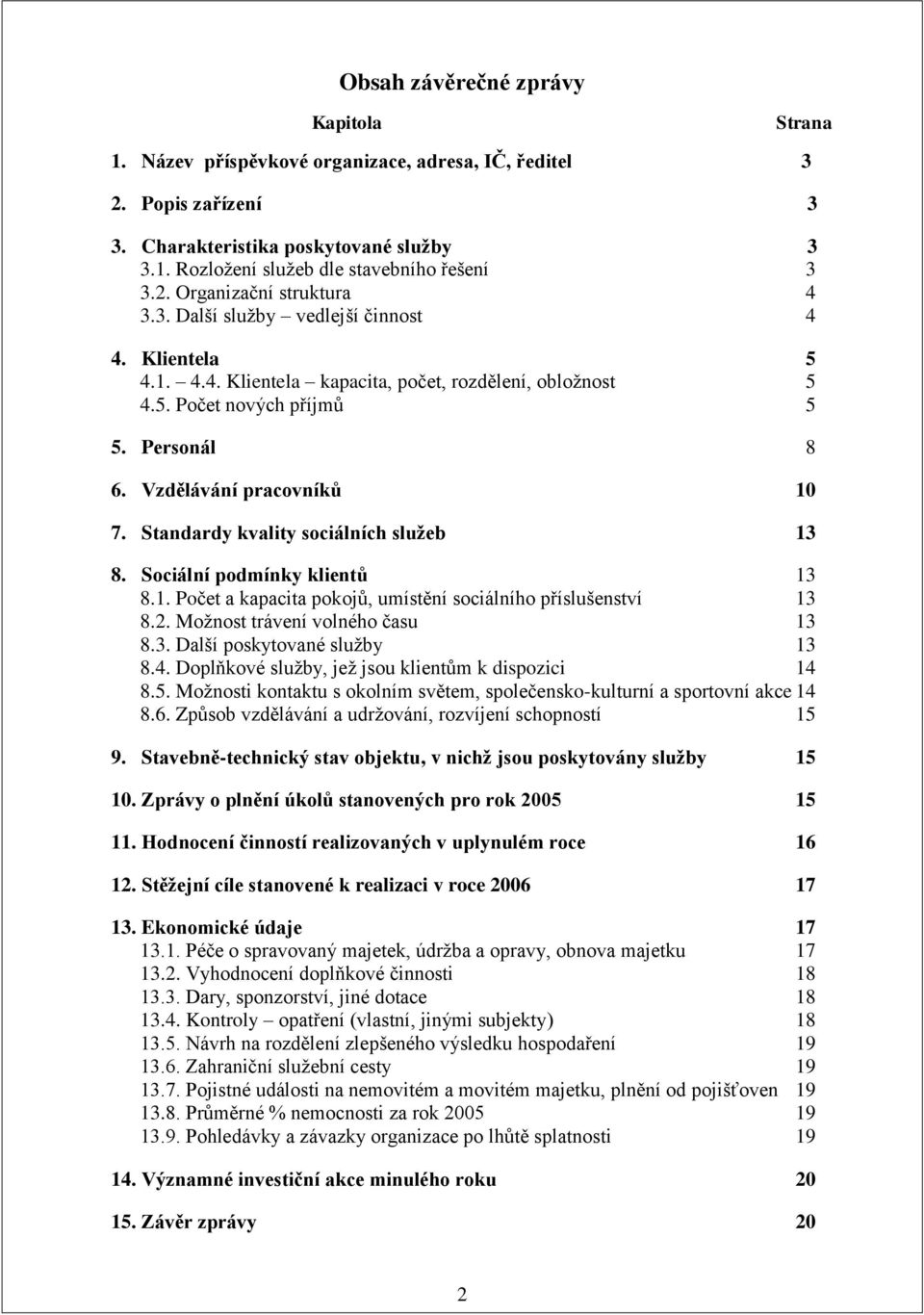 Vzdělávání pracovníků 10 7. Standardy kvality sociálních služeb 13 8. Sociální podmínky klientů 13 8.1. Počet a kapacita pokojů, umístění sociálního příslušenství 13 8.2.