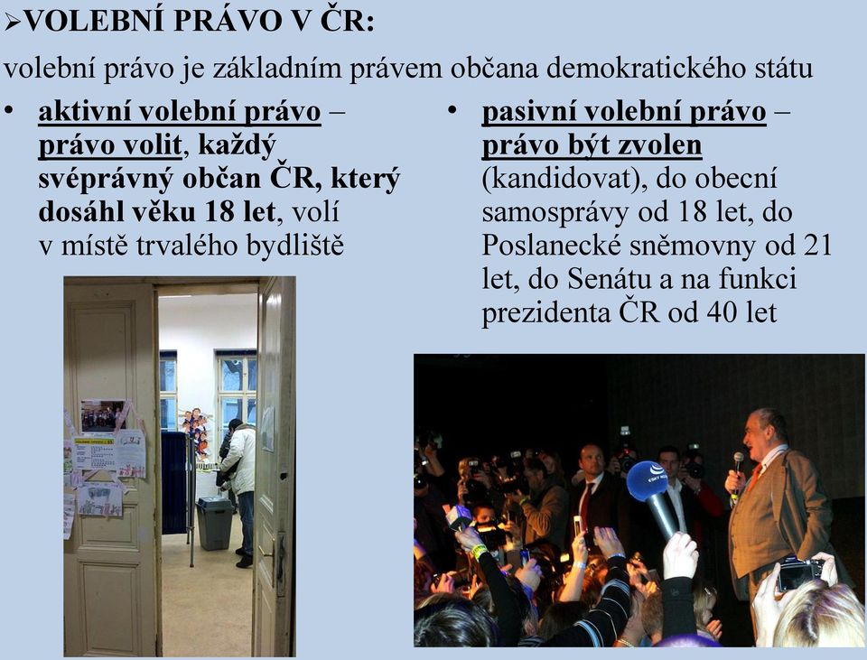 místě trvalého bydliště pasivní volební právo právo být zvolen (kandidovat), do obecní