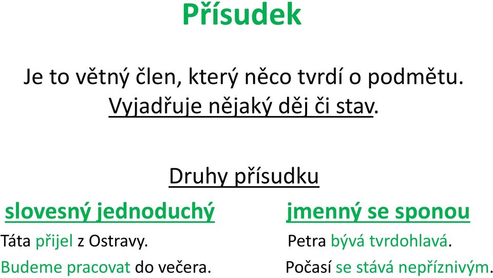 Druhy přísudku slovesný jednoduchý jmenný se sponou Táta