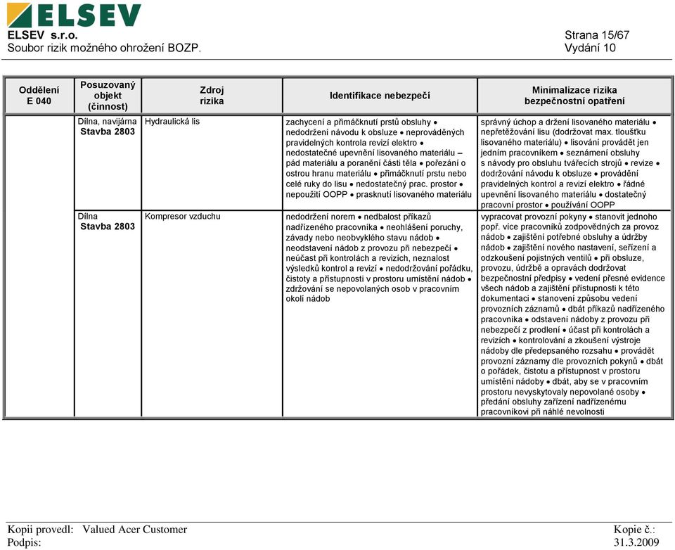 ELSEV s.r.o. Strana 1/67 Soubor rizik možného ohrožení BOZP. Vydání 10 -  PDF Stažení zdarma